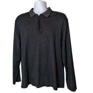 Van Heusen Mens L 1/4 Zip Pullover L Black Long Sleeve Slim Fit Office Casual